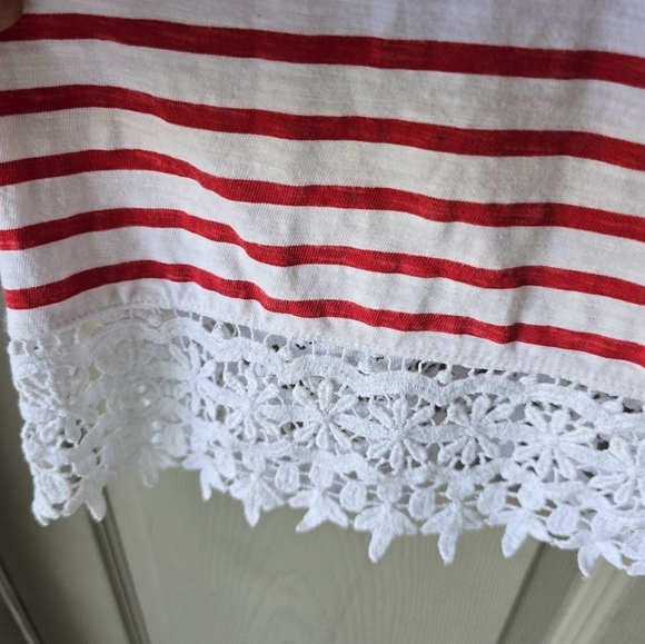 Charter Club Crochet-Hem Tunic Top 1X Women Red White Slit 100% Cotton Light - Picture 7 of 10
